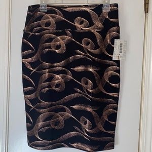 Lularoe Elegant Gold Ribbon Large Cassie Pencil Skirt.
